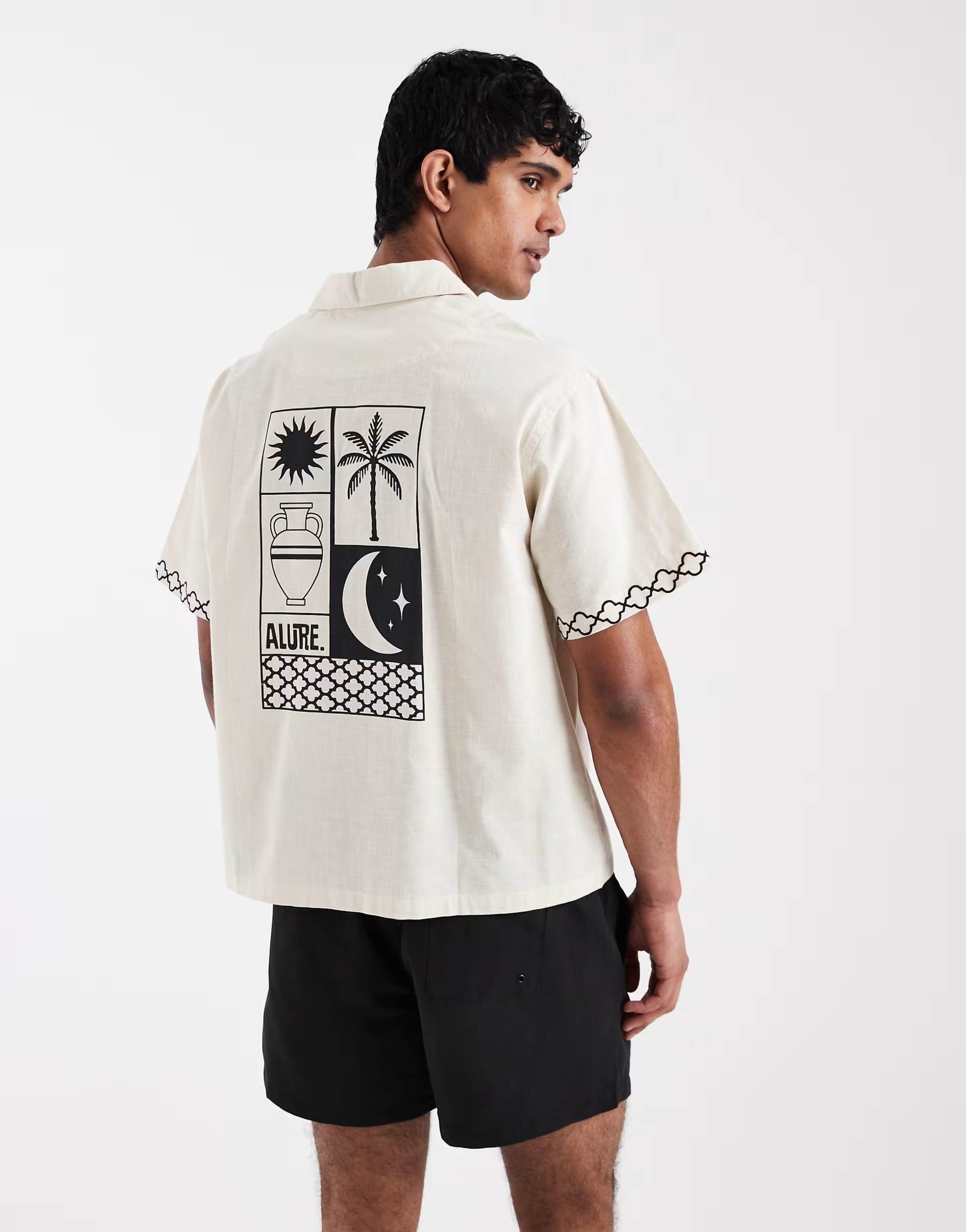 ASOS Beige Palm Tree Print Beach Shirt