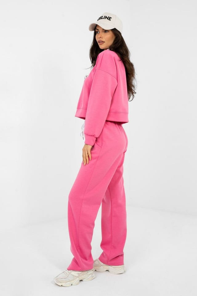 Love Lace Love Lace Women's Embroidered Cropped Sweatshirt Tracksuit Set in Pink - 2