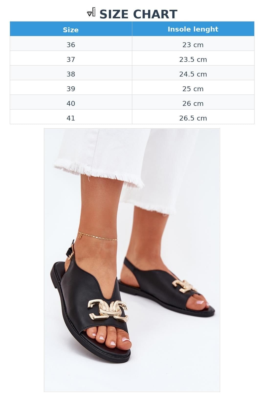 Love Lace Love Lace Women's Gold Trim Buckle Flat Sandals Adjustable Strap Summer Comfort in Black - 4