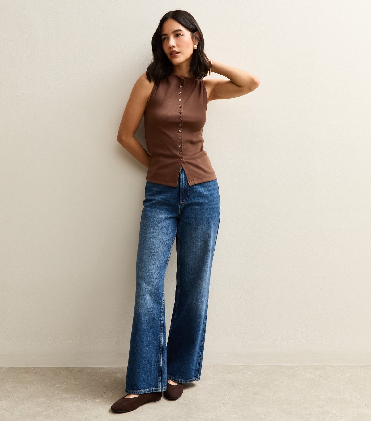 New Look Women's Brown Button Through Tank Top New Look - 2