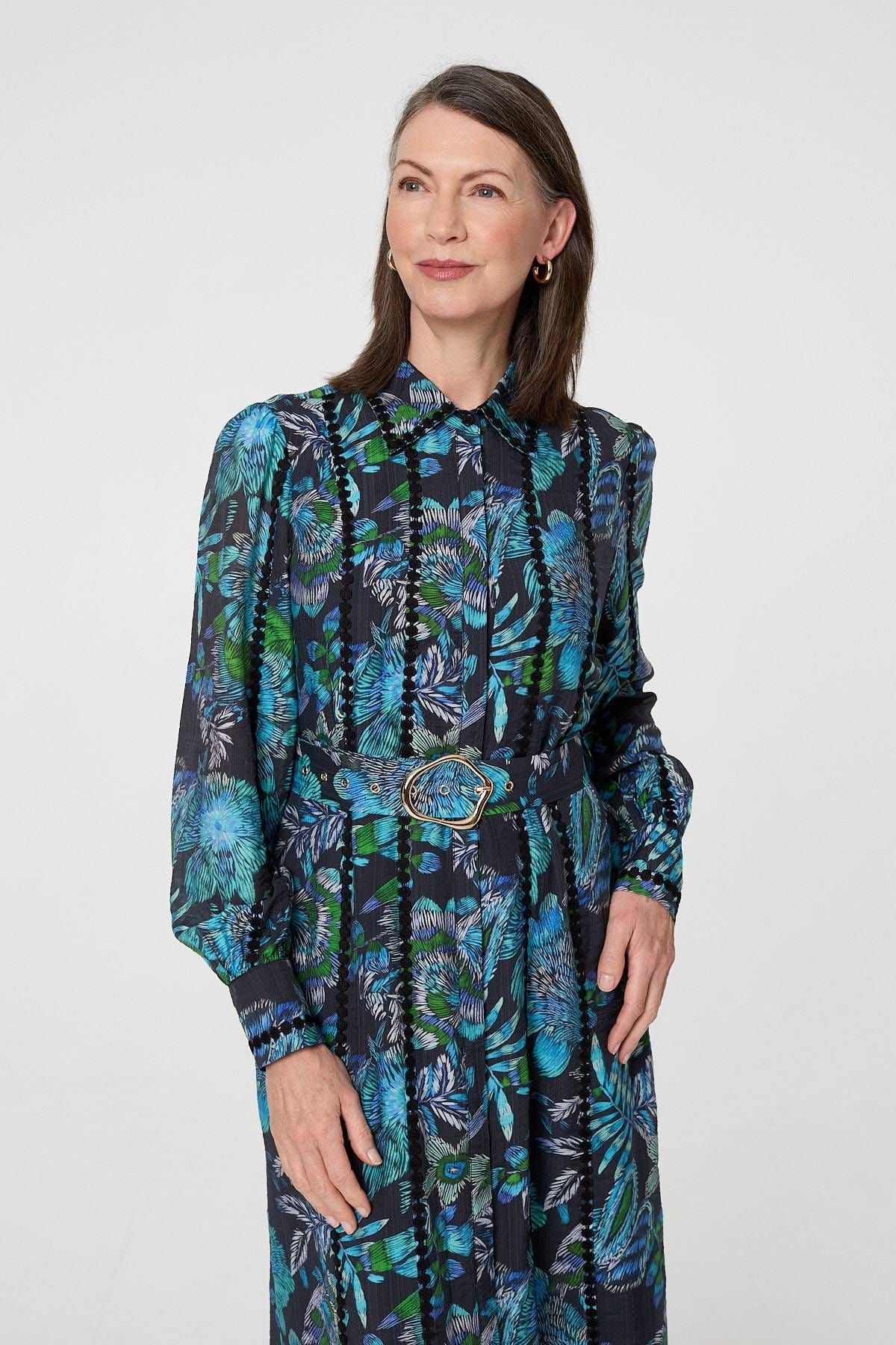 Izabel London Izabel London Women's Printed Embellished Belted Maxi Dress - 4