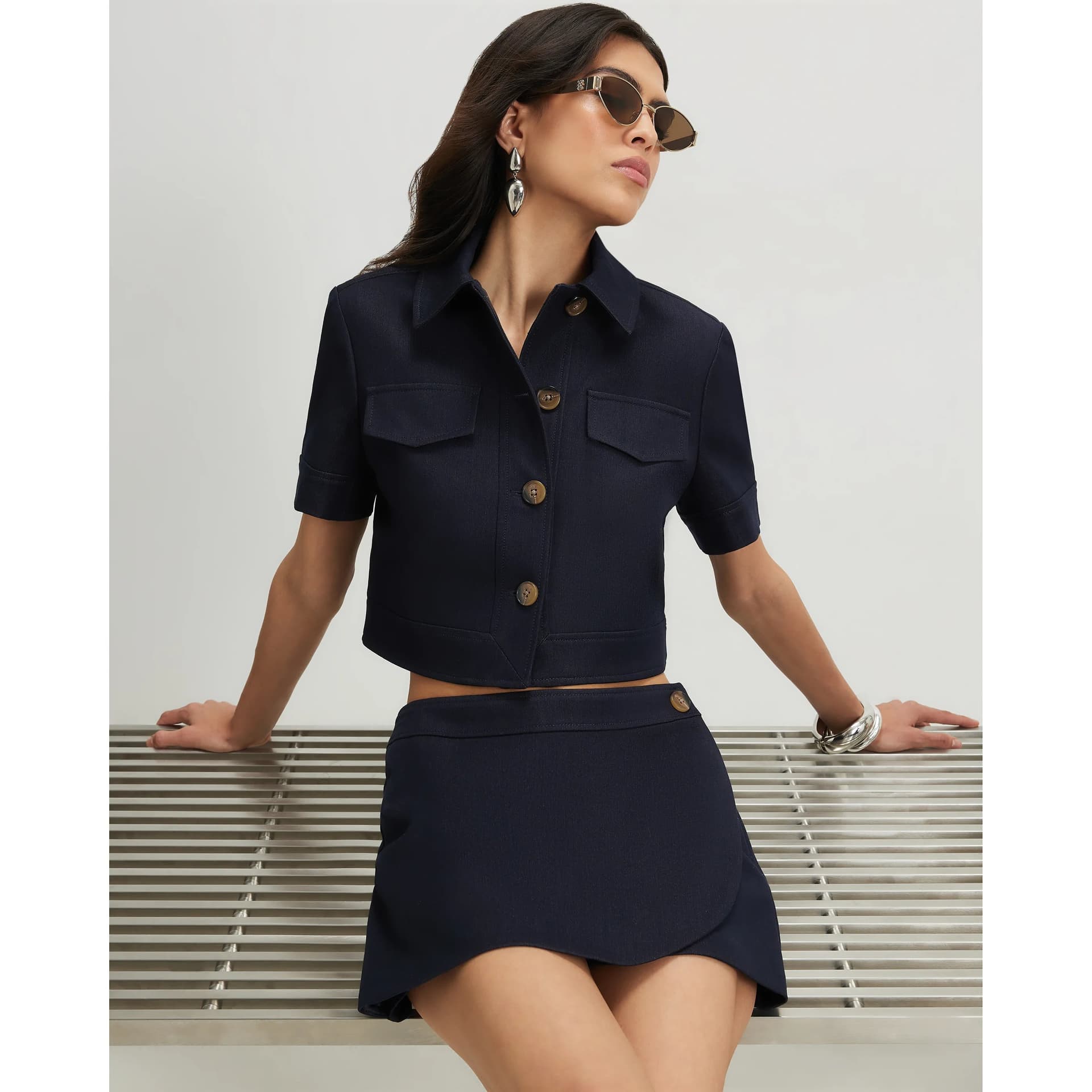 River Island River Island Womens Blue Denim Pocket Detail Cropped Jacket