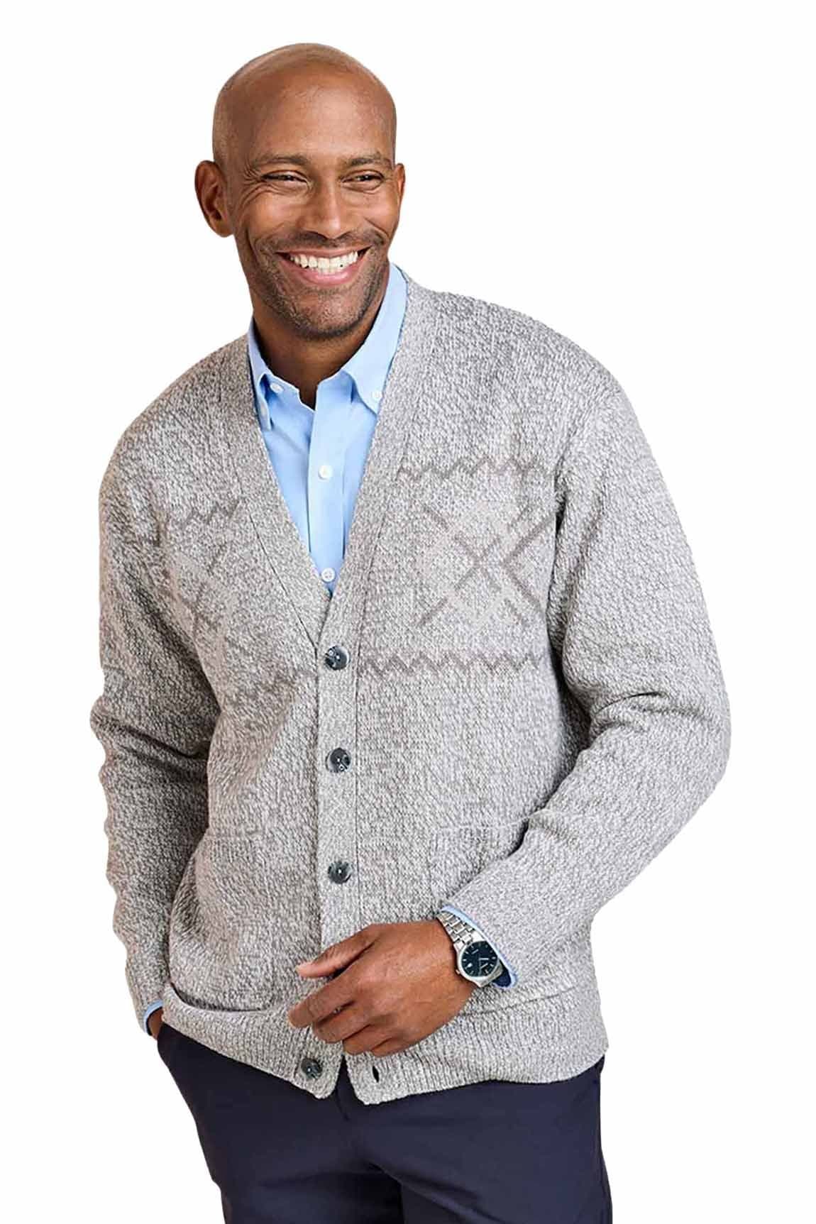 Tootal Tootal Men's Jacquard Button Cardigan with Pockets, Smart Casual Classic Fit in Grey