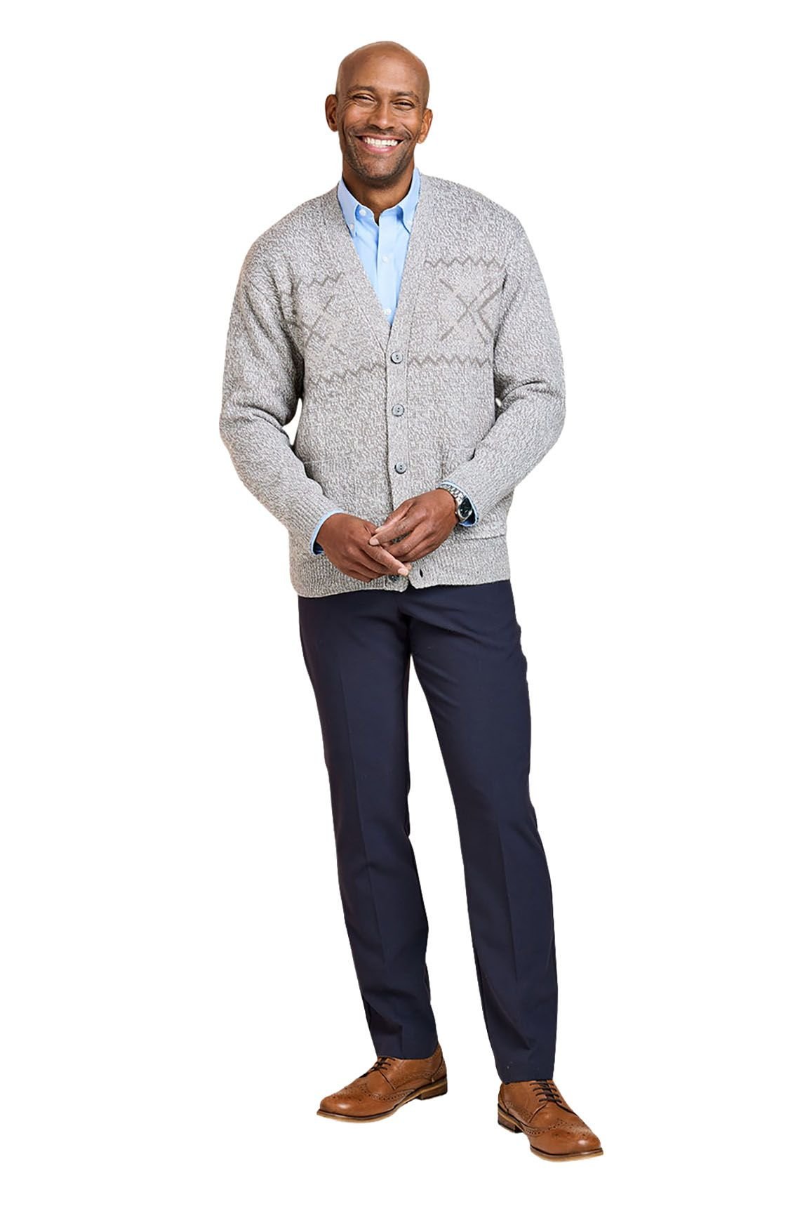 Tootal Tootal Men's Jacquard Button Cardigan with Pockets, Smart Casual Classic Fit in Grey - 2