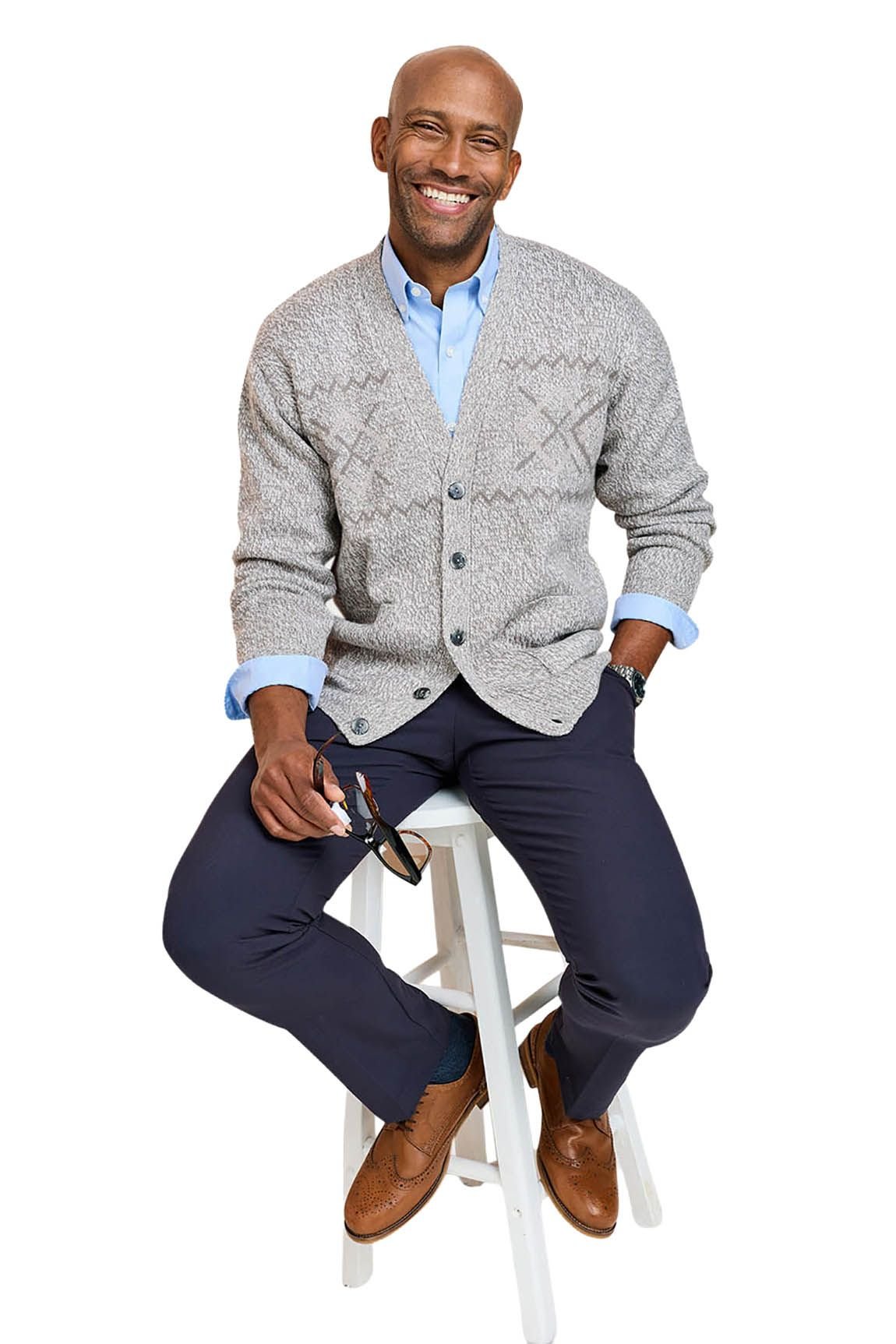 Tootal Tootal Men's Jacquard Button Cardigan with Pockets, Smart Casual Classic Fit in Grey - 3