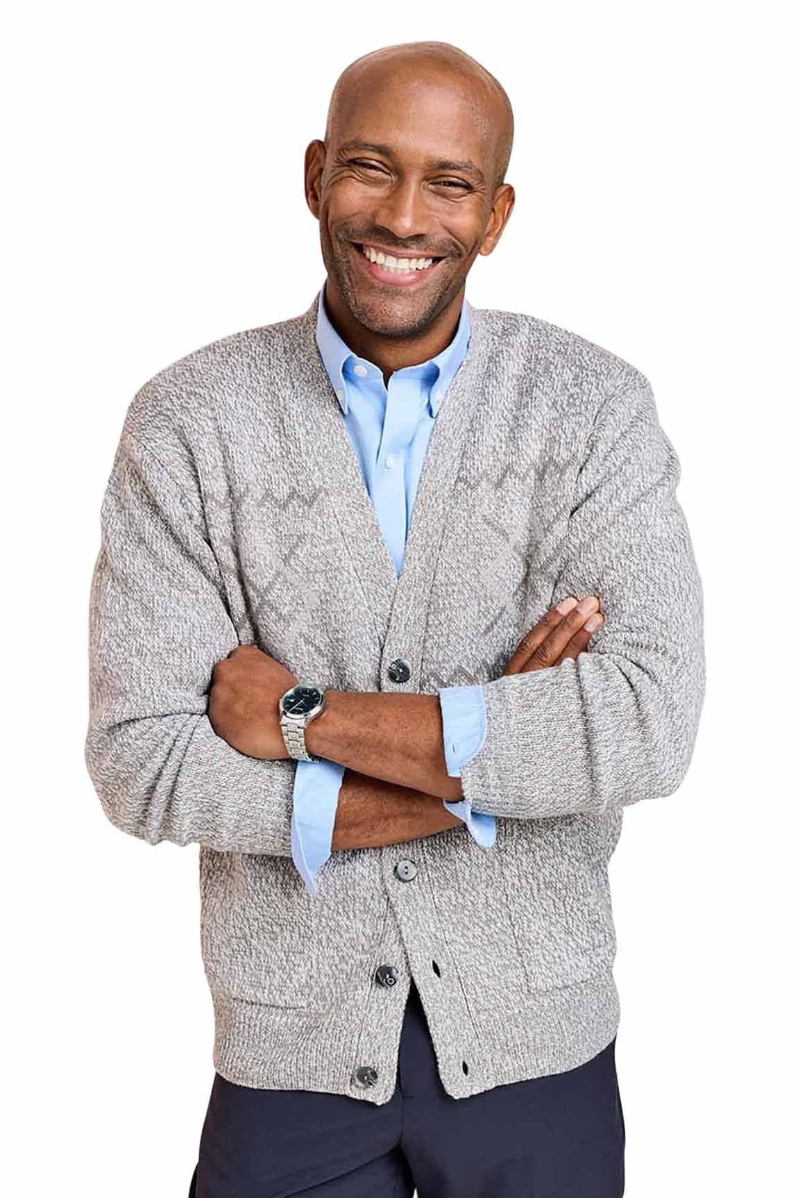 Tootal Tootal Men's Jacquard Button Cardigan with Pockets, Smart Casual Classic Fit in Grey - 4