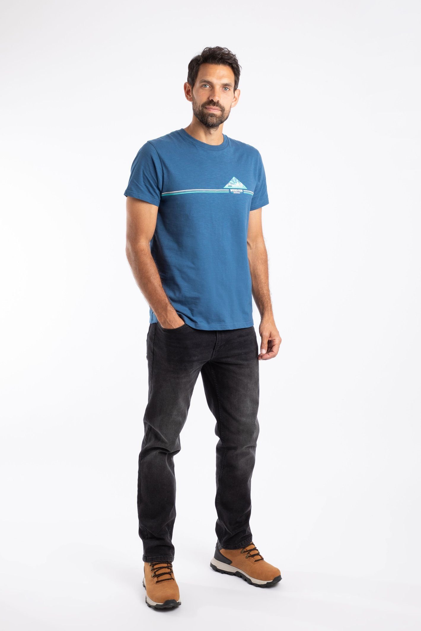Weird Fish Weird Fish Men's Pyramid Vista Chest Stripe Graphic T-Shirt in Bright Blue - 4