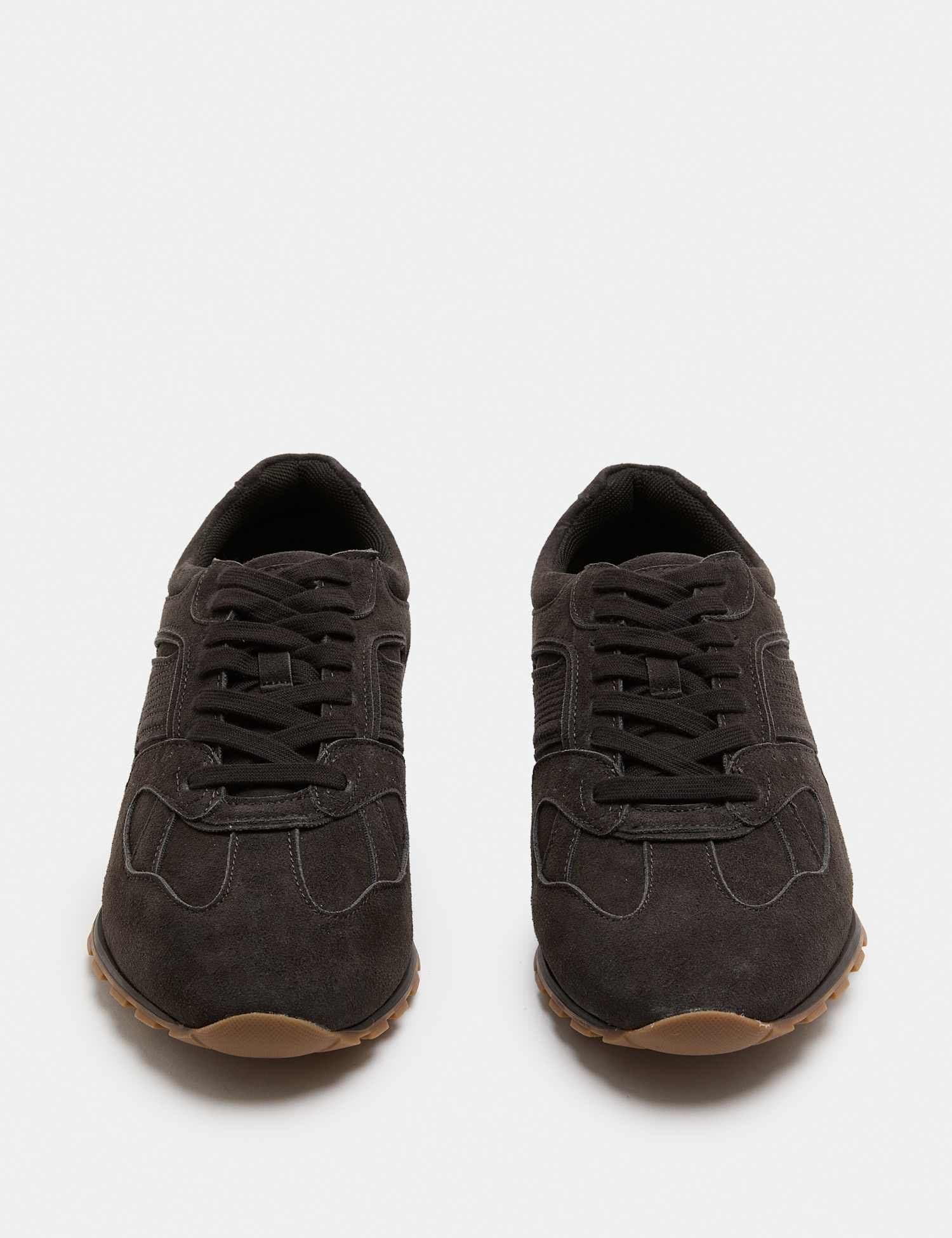 Marks & Spencer M&S Slim Lace Up Runner Trainers Dark Brown