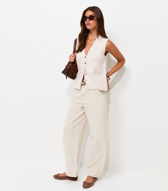 New Look Women's Oatmeal Knit Button Through V-Neck Waistcoat New Look - 2