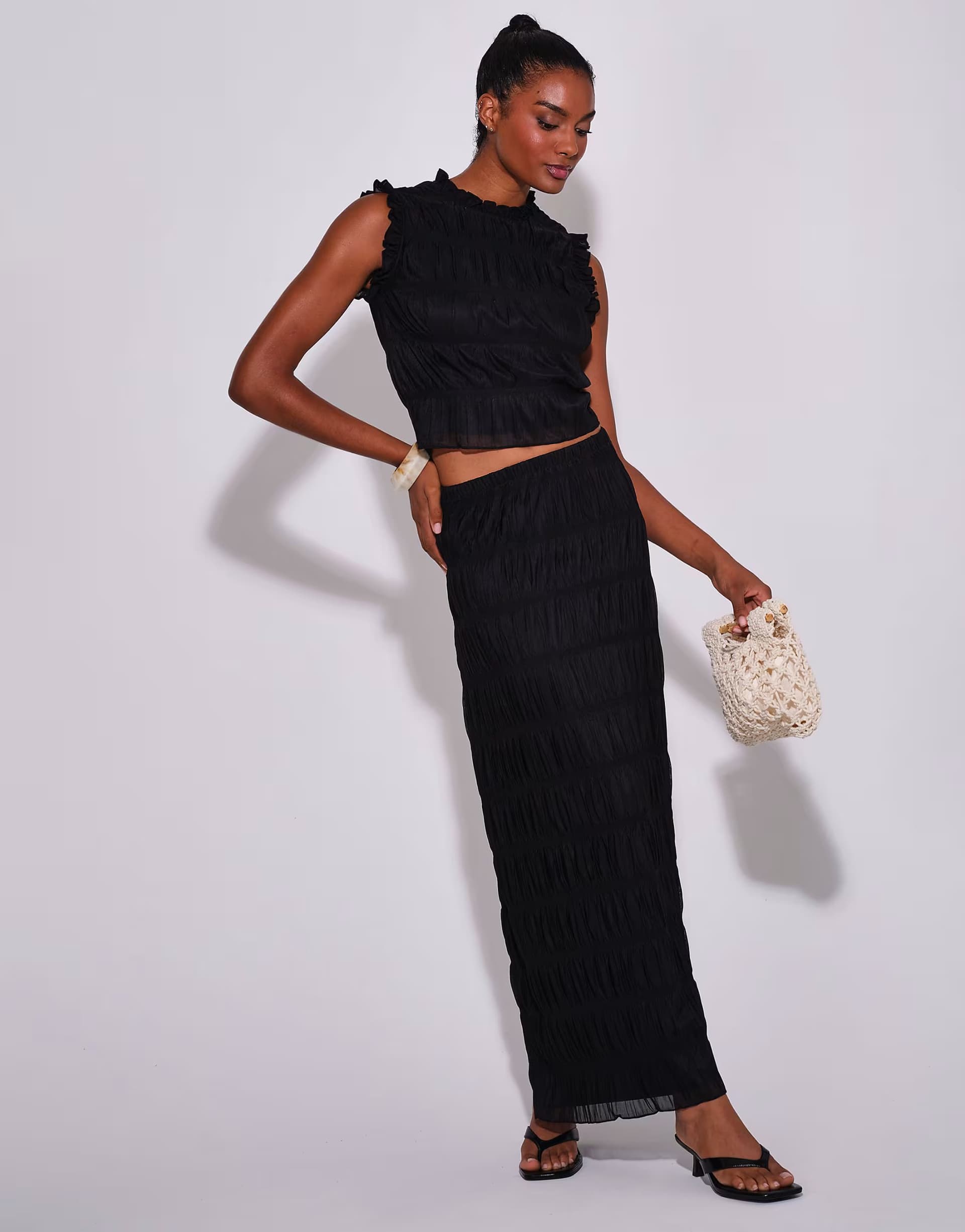 ASOS South Beach Ruched maxi skirt in black