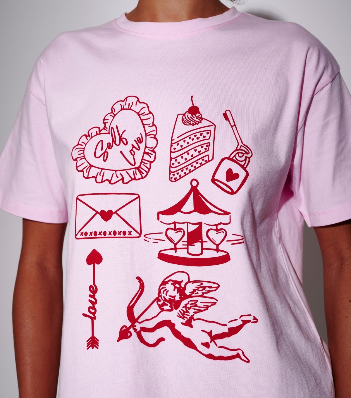 South Beach Women's Light Pink Self Love Oversized T-Shirt South Beach New Look - 2