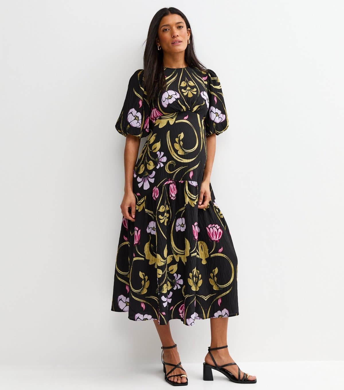 New Look Women's Maternity Black Floral Tiered Midi Dress New Look