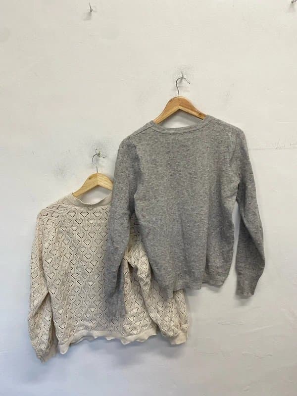 Oasis Lovely duo of jumpers oasis tu grey cream crochet UK 14 #1 LN001
