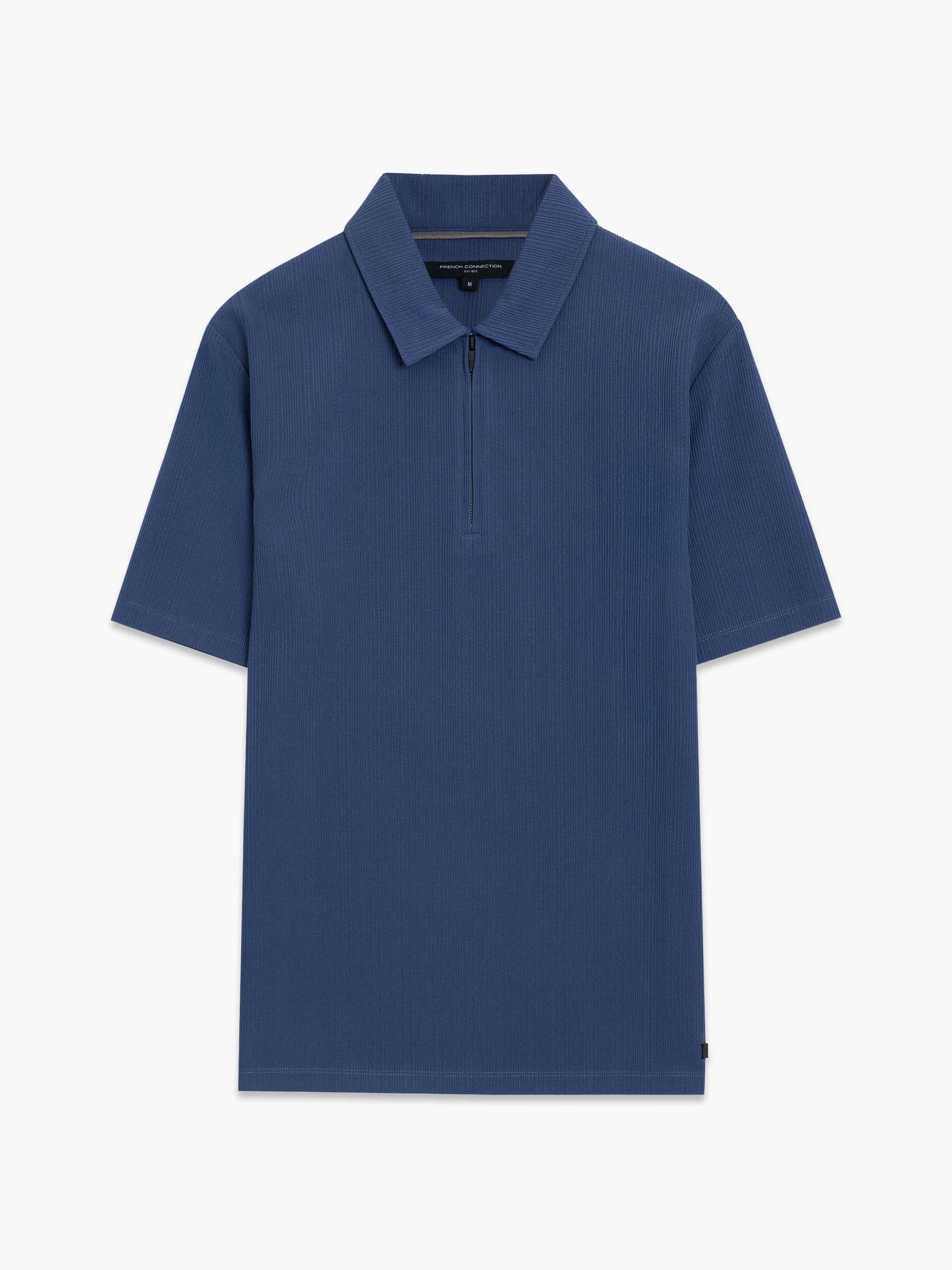 French Connection Short Sleeve Blue Stripe Half Zip Polo Shirt Blue Indigo