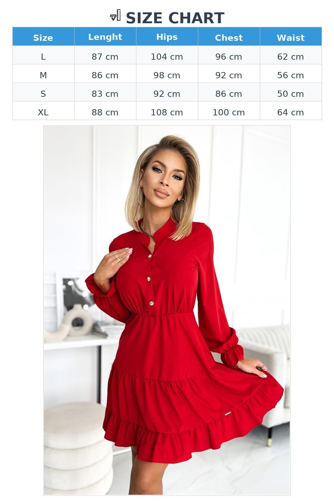 Love Lace Love Lace Women's Red Frill Long Sleeve Dress With Gold Buttons - 4