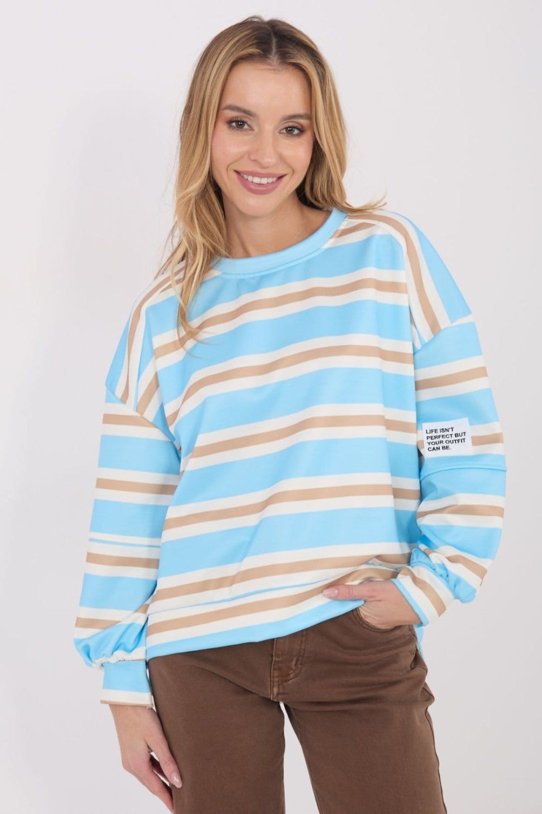 Love Lace Love Lace Women's Striped Viscose Elastane Sweatshirt with Patch Style 222763 in Blue - 4