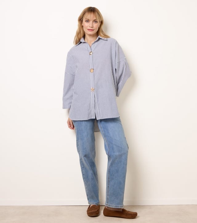 Blue Vanilla Women's Blue Striped Seashell Button Shirt Blue Vanilla New Look - 2