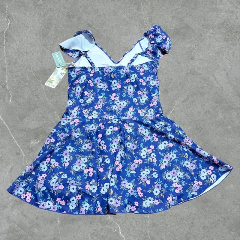 SHEKINI ruffle sleeve swimsuit size 12 shekini floral swim dress one piece tummy control upf50 new