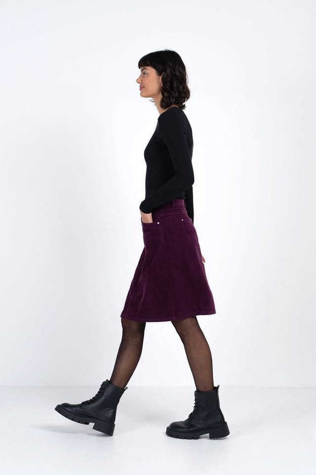 Kettlewell Kettlewell Women's Jamie Cord Knee Length Skirt in Aubergine - 3