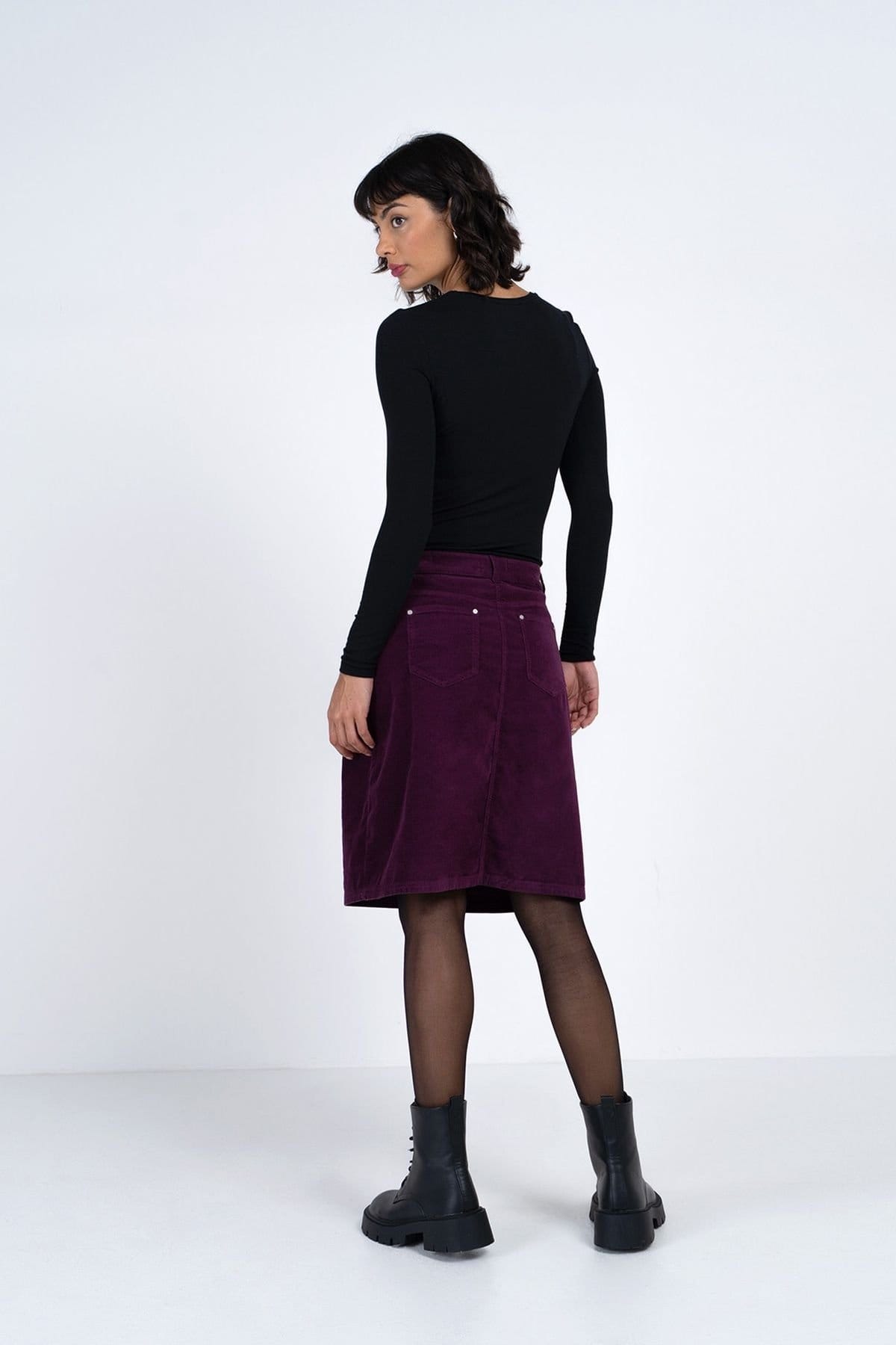 Kettlewell Kettlewell Women's Jamie Cord Knee Length Skirt in Aubergine - 4