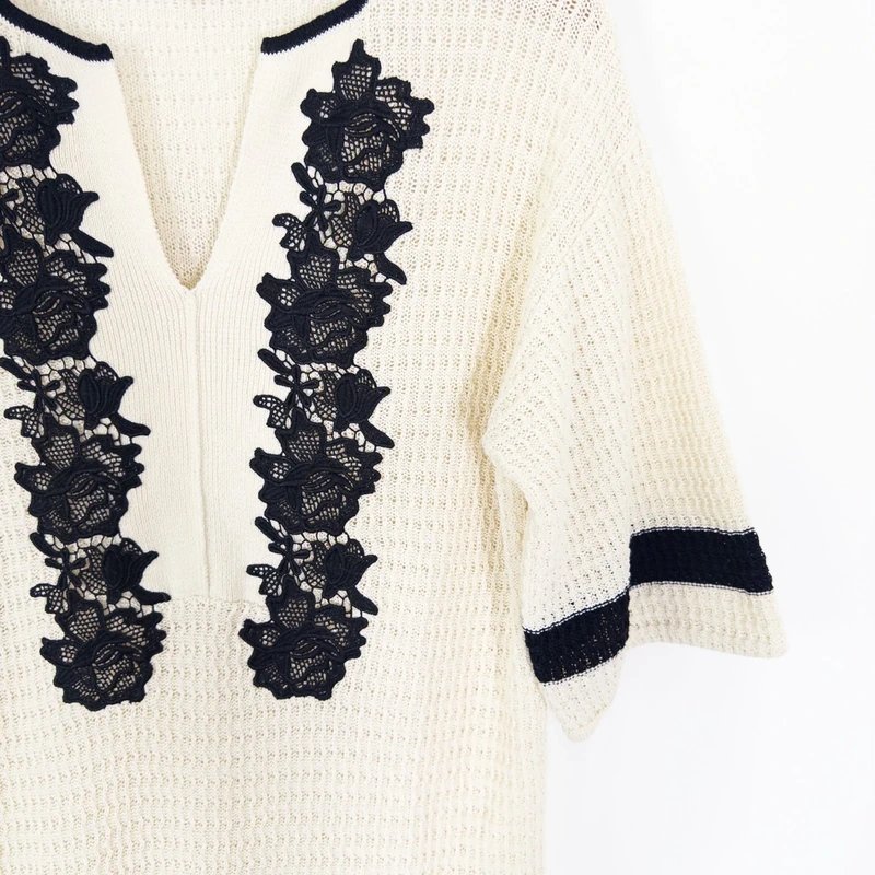 Jigsaw Jigsaw Knit Tunic Size S 10 Cream Black Floral Mini Summer Dress Top Embroidered - 1