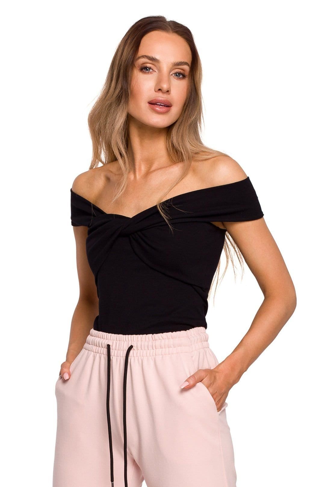 Love Lace Black Off-Shoulder Knot Front Blouse