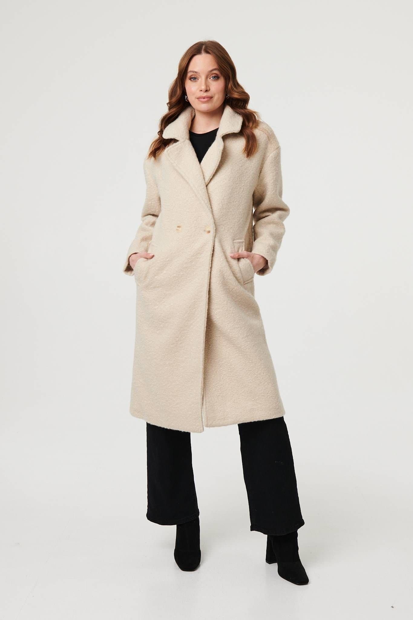 Izabel London Izabel London Women's Teddy Texture Long Sleeve Oversized Coat in Beige