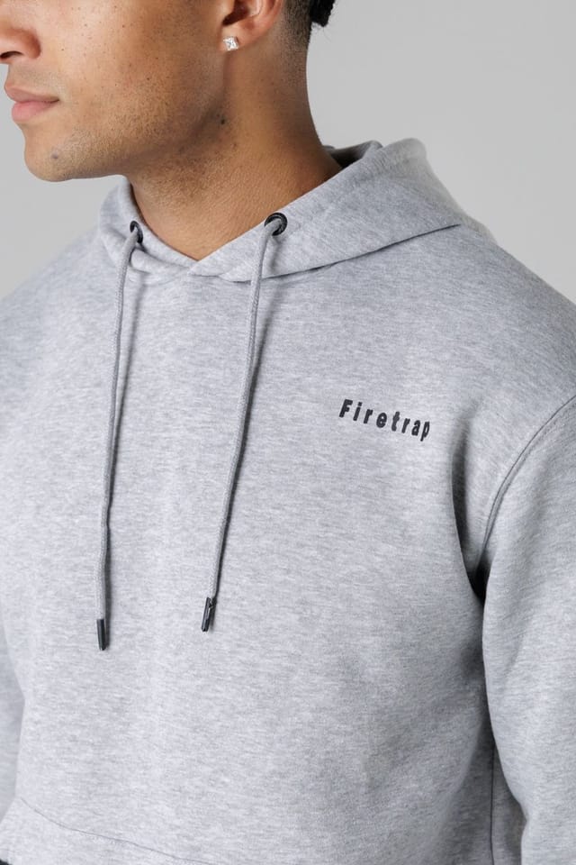 Firetrap Firetrap Men's Cotton Rich Brushed Fleece Hoody with Kangaroo Pocket in Light Grey - 3