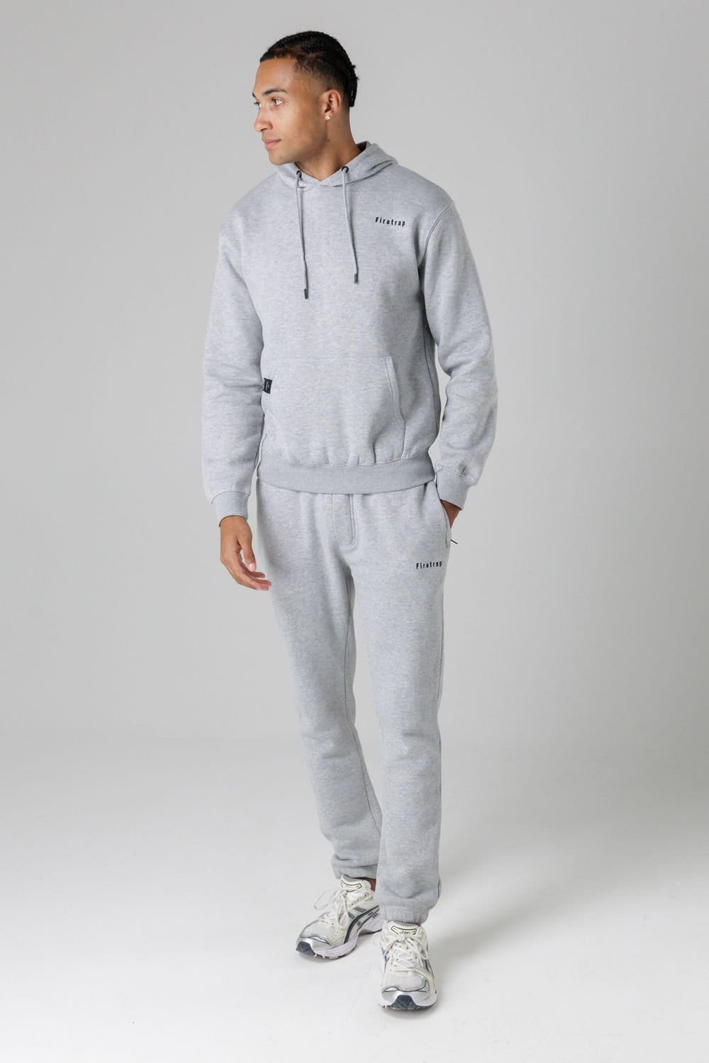 Firetrap Firetrap Men's Cotton Rich Brushed Fleece Hoody with Kangaroo Pocket in Light Grey - 4