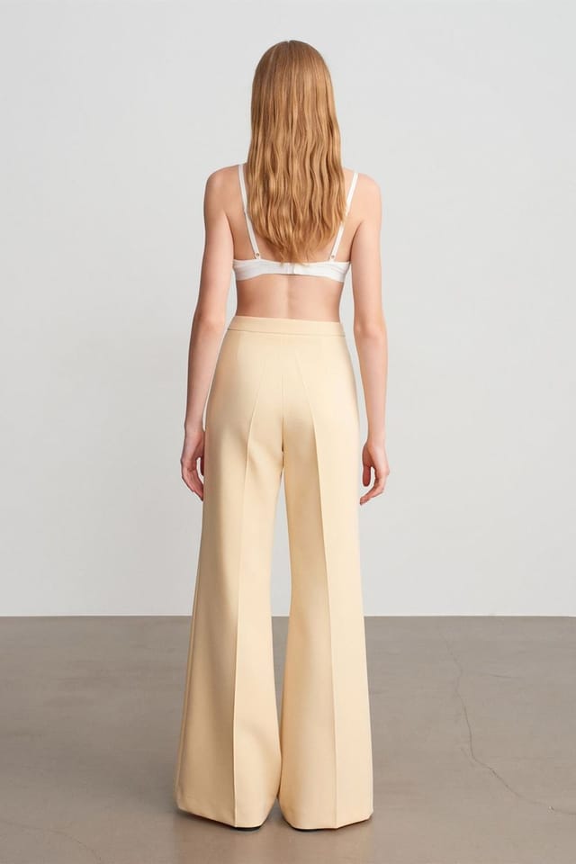 Dilvin Dilvin Women's High-waist Pleated Flare Pants in Beige - 3