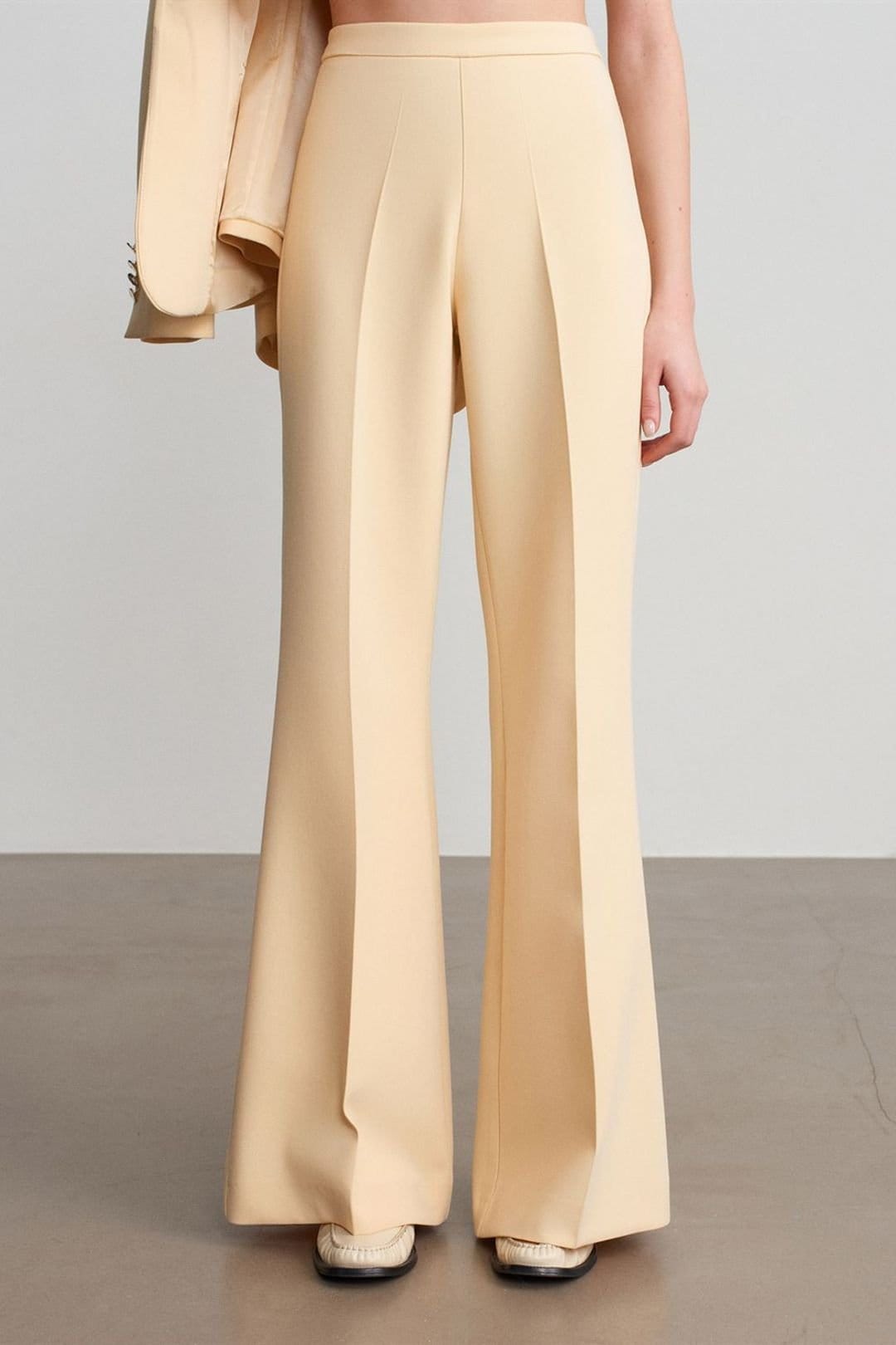 Dilvin Dilvin Women's High-waist Pleated Flare Pants in Beige - 4
