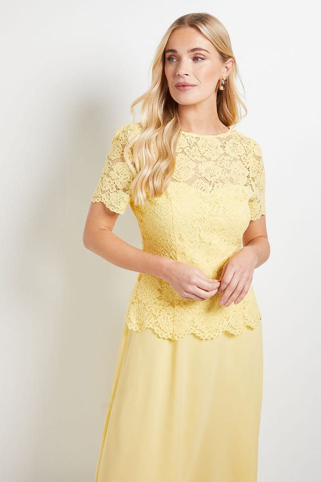 Wallis Wallis Women's Petite Lace Overlay Midi Dress in Yellow - 2