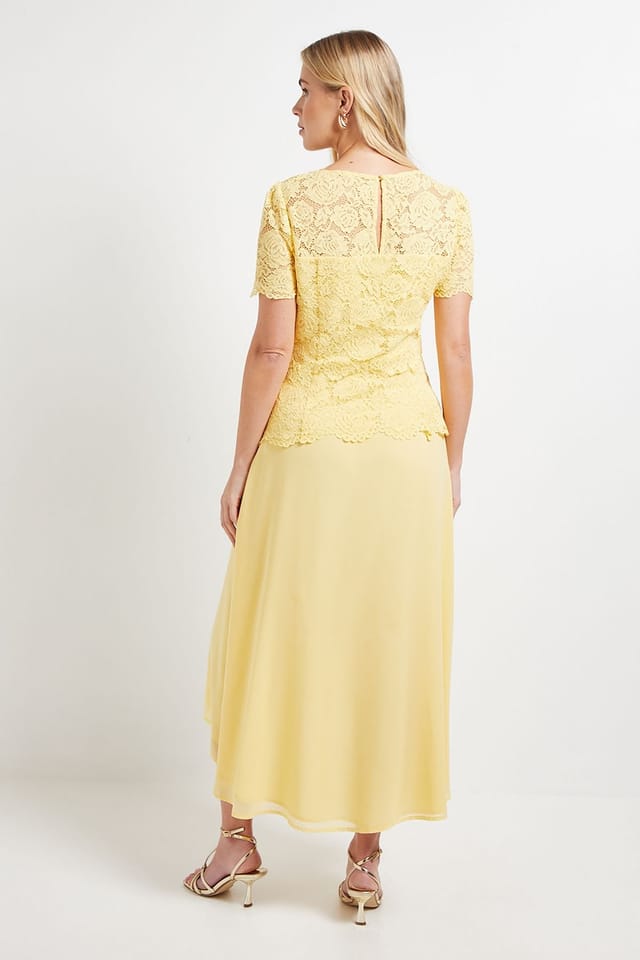 Wallis Wallis Women's Petite Lace Overlay Midi Dress in Yellow - 3