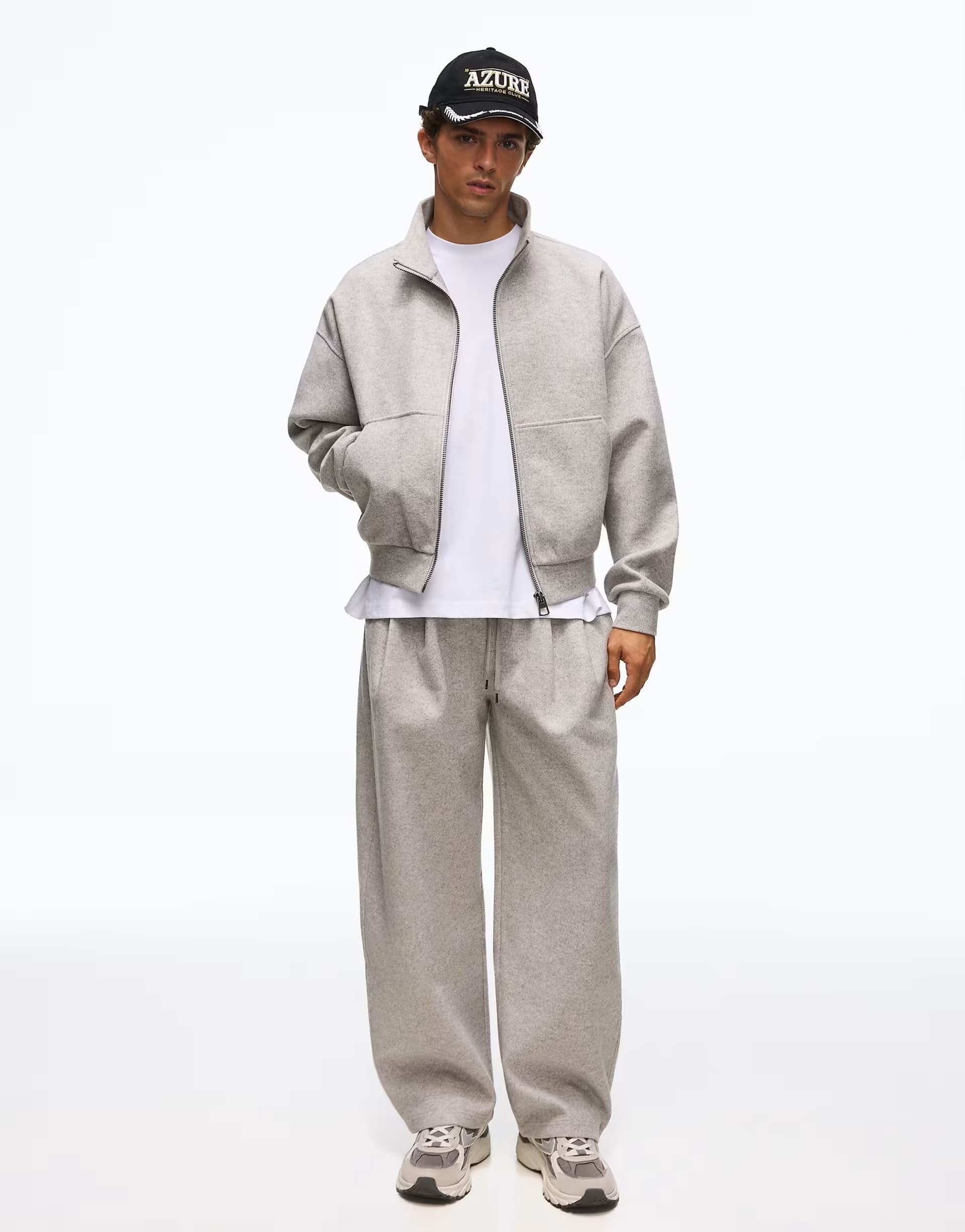 ASOS Bershka Balloon pleated tailored trousers in light grey