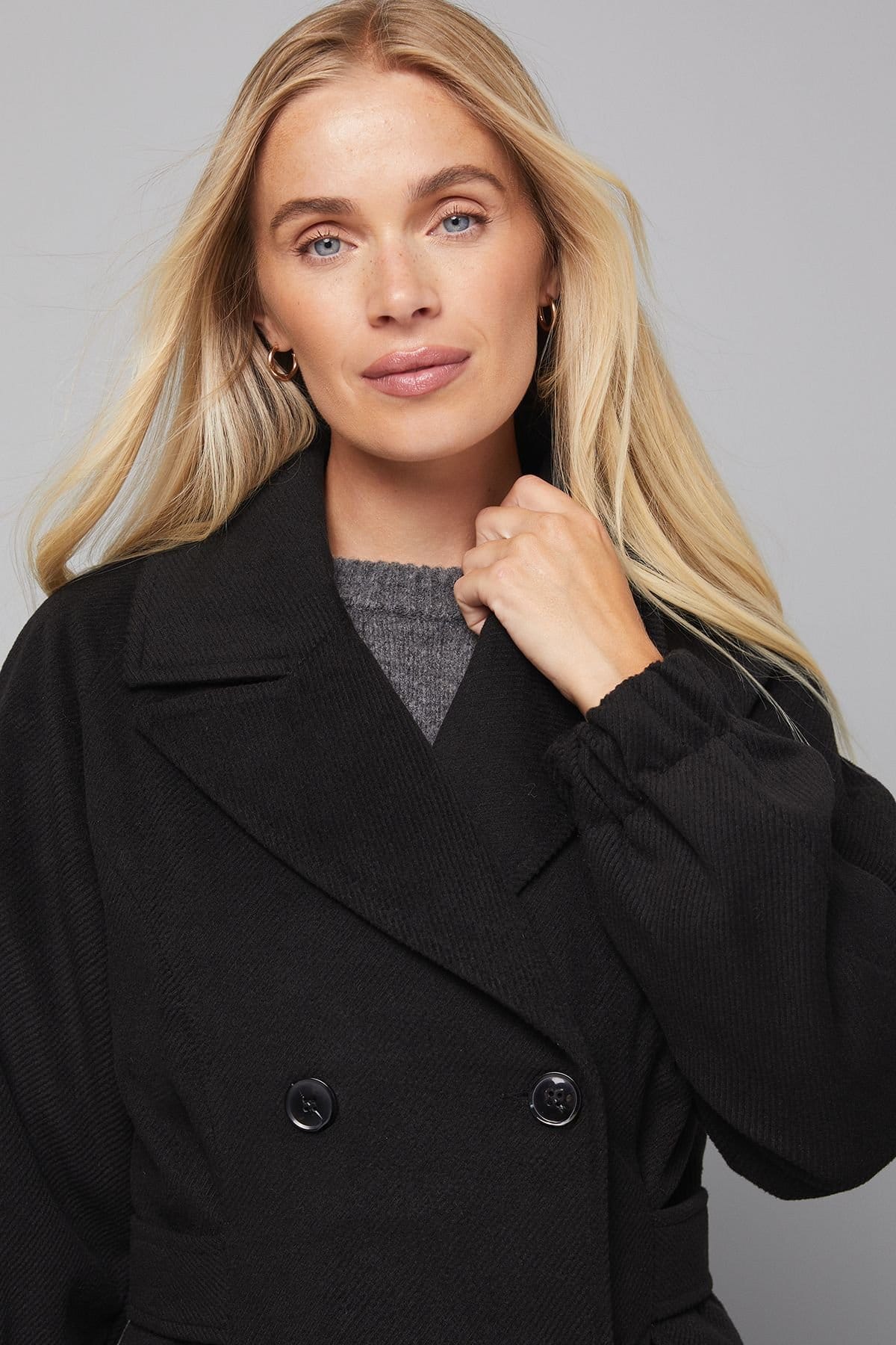 Wallis Wallis Women's Petite Bellow Sleeve Double Breasted Coat in Black - 4