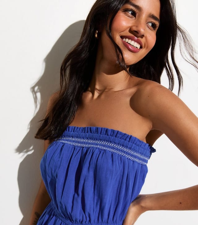 New Look Women's Blue Embroidered Hem Beach Bandeau Playsuit New Look - 2