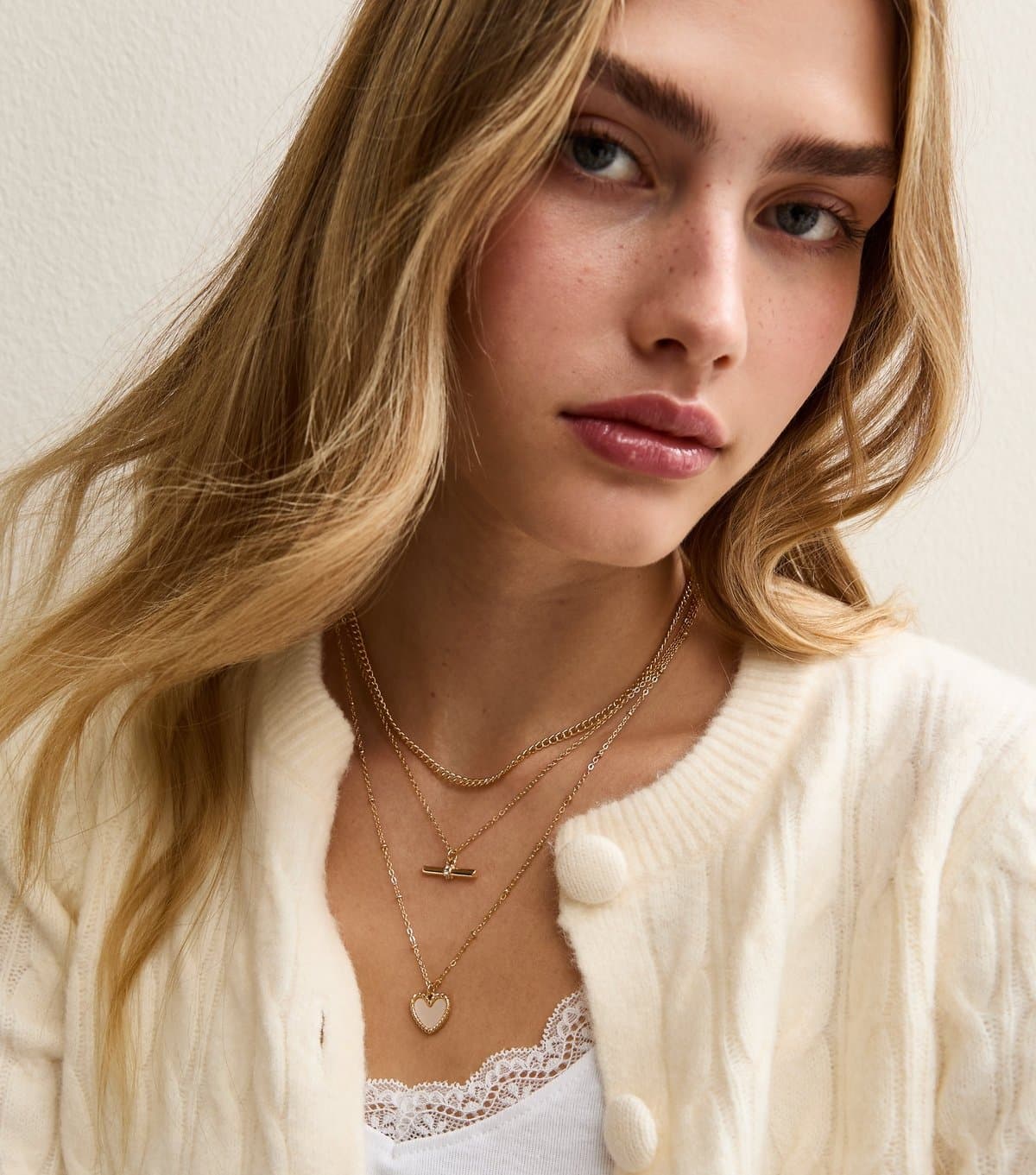 New Look Gold Tone Triple Layer Heart Pendant and T-Bar Necklace New Look