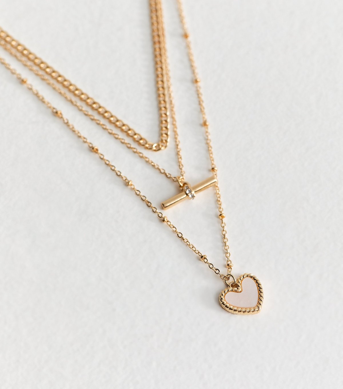 New Look Gold Tone Triple Layer Heart Pendant and T-Bar Necklace New Look - 3