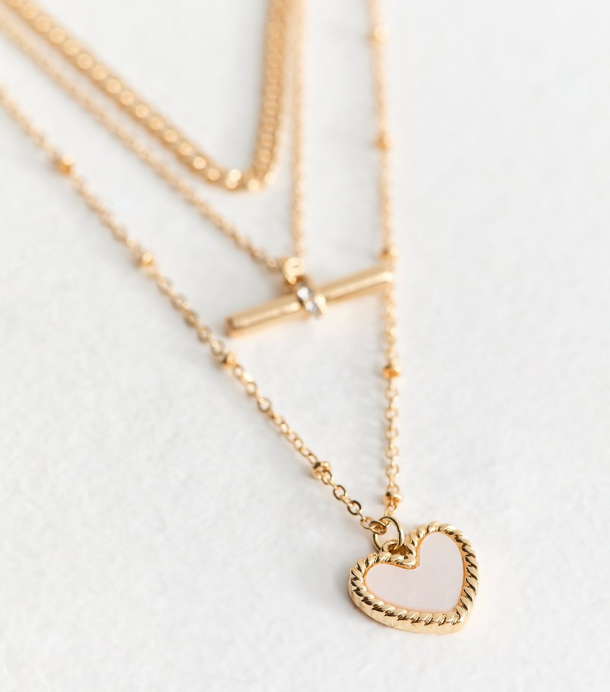 New Look Gold Tone Triple Layer Heart Pendant and T-Bar Necklace New Look - 4