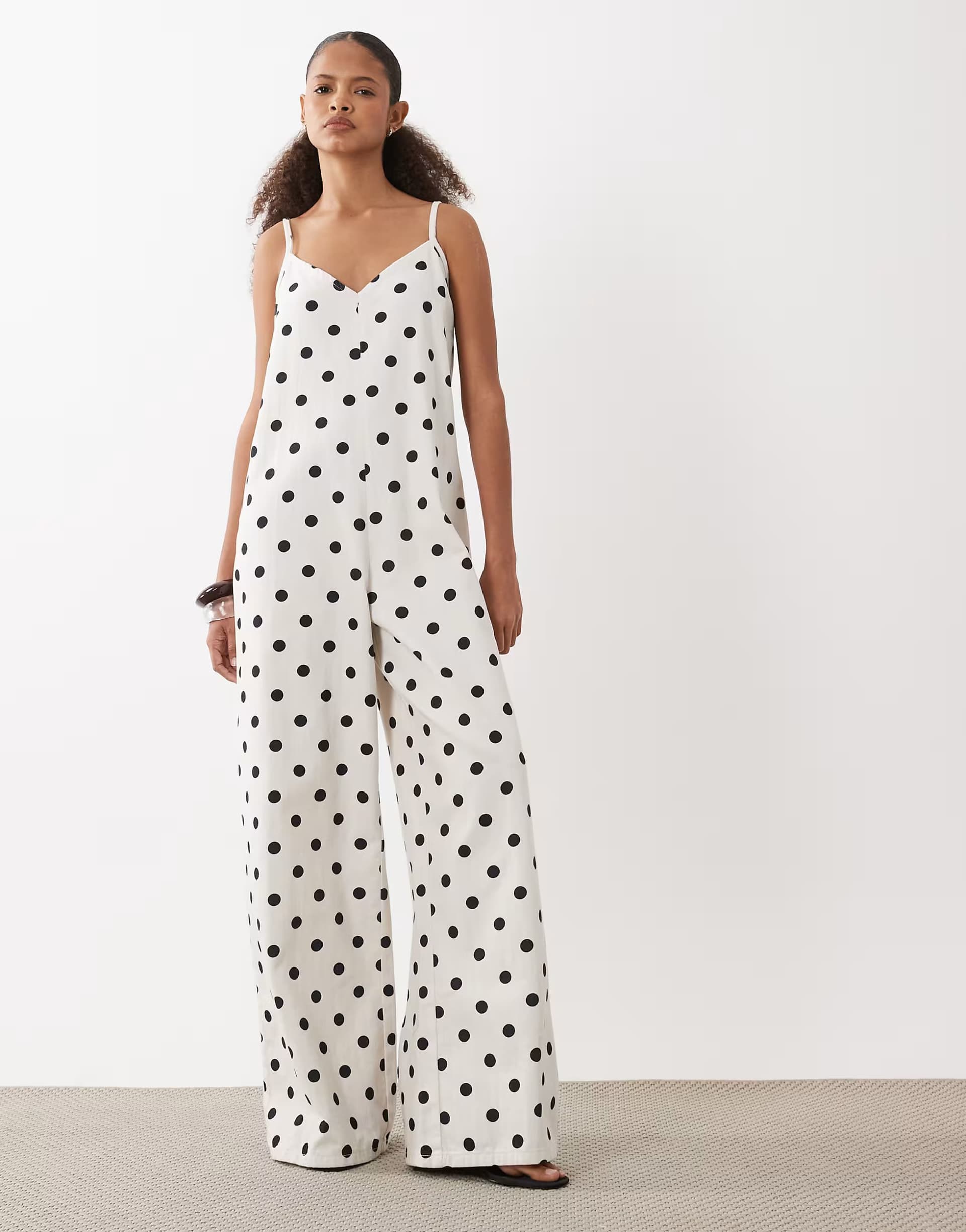 ASOS ASOS DESIGN soft denim jumpsuit with wide leg in polka dot print