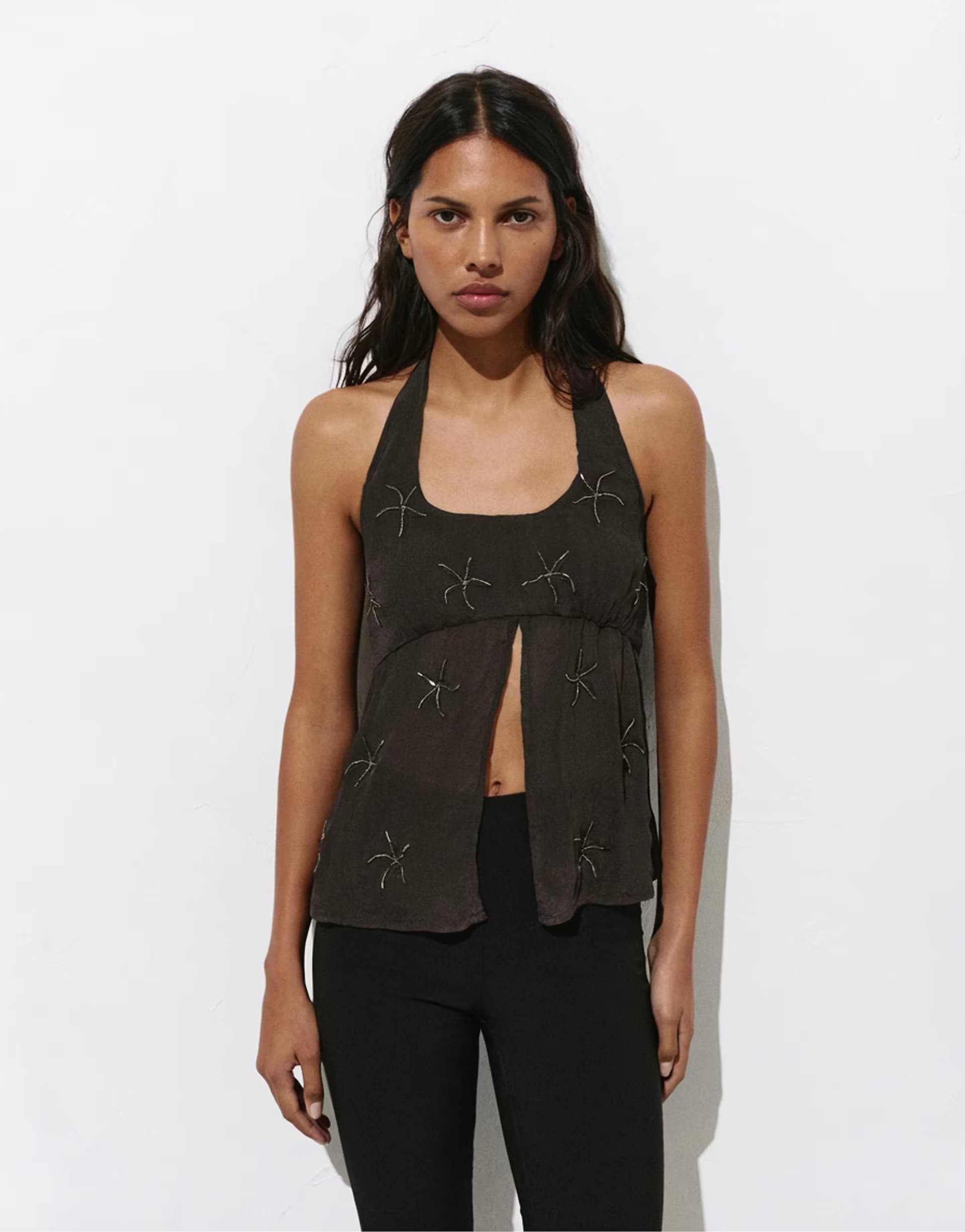 ASOS Pull&Bear Beaded halter top in brown