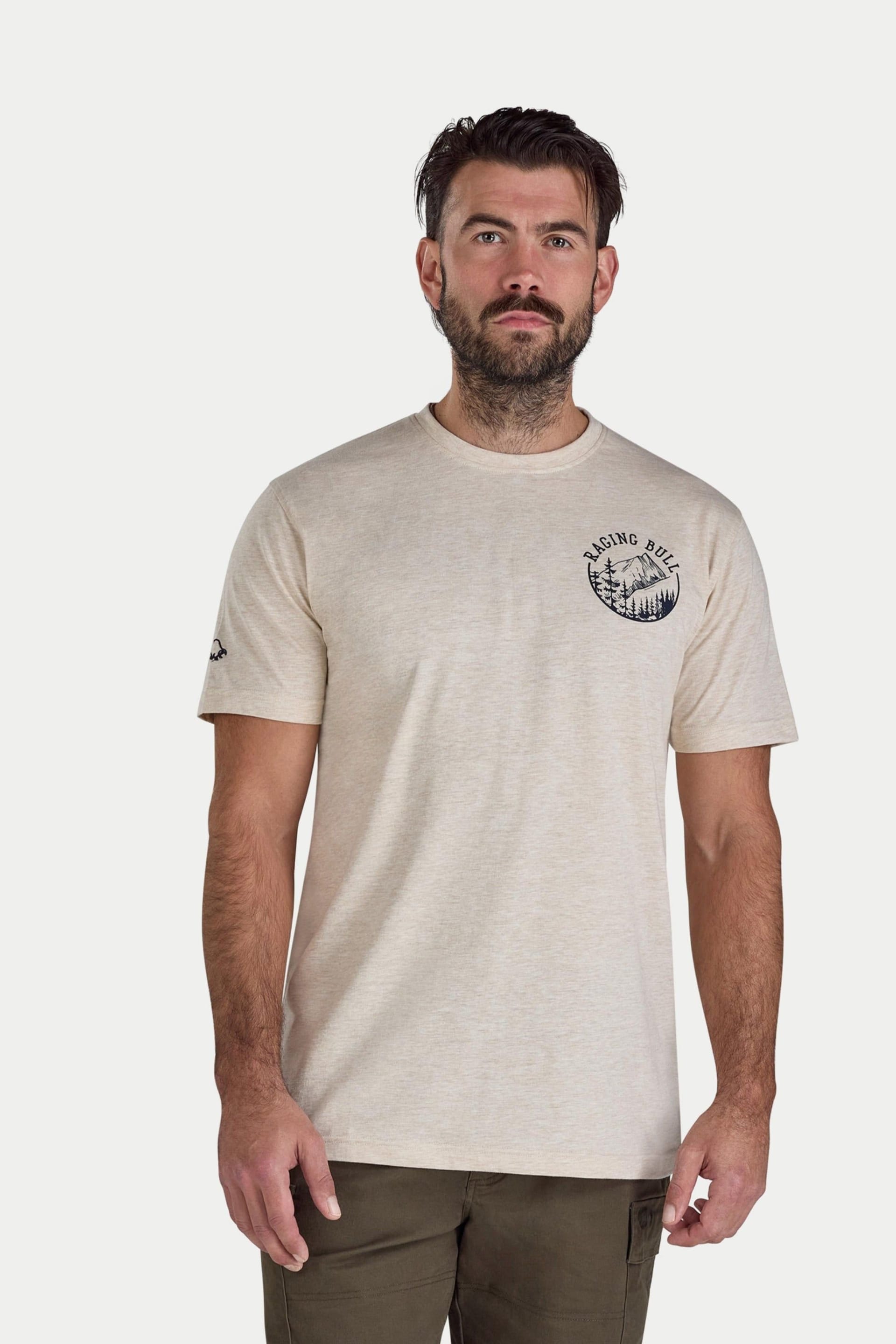 Raging Bull Men's Mountains Back Print T-Shirt in Natural