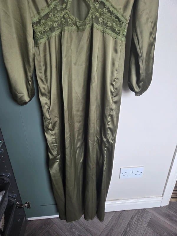 Never Fully Dressed Green satin maxi dress