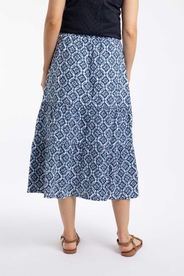 Weird Fish Weird Fish Women's Harini Double Cloth Printed Midi Skirt in Mid Blue - 3