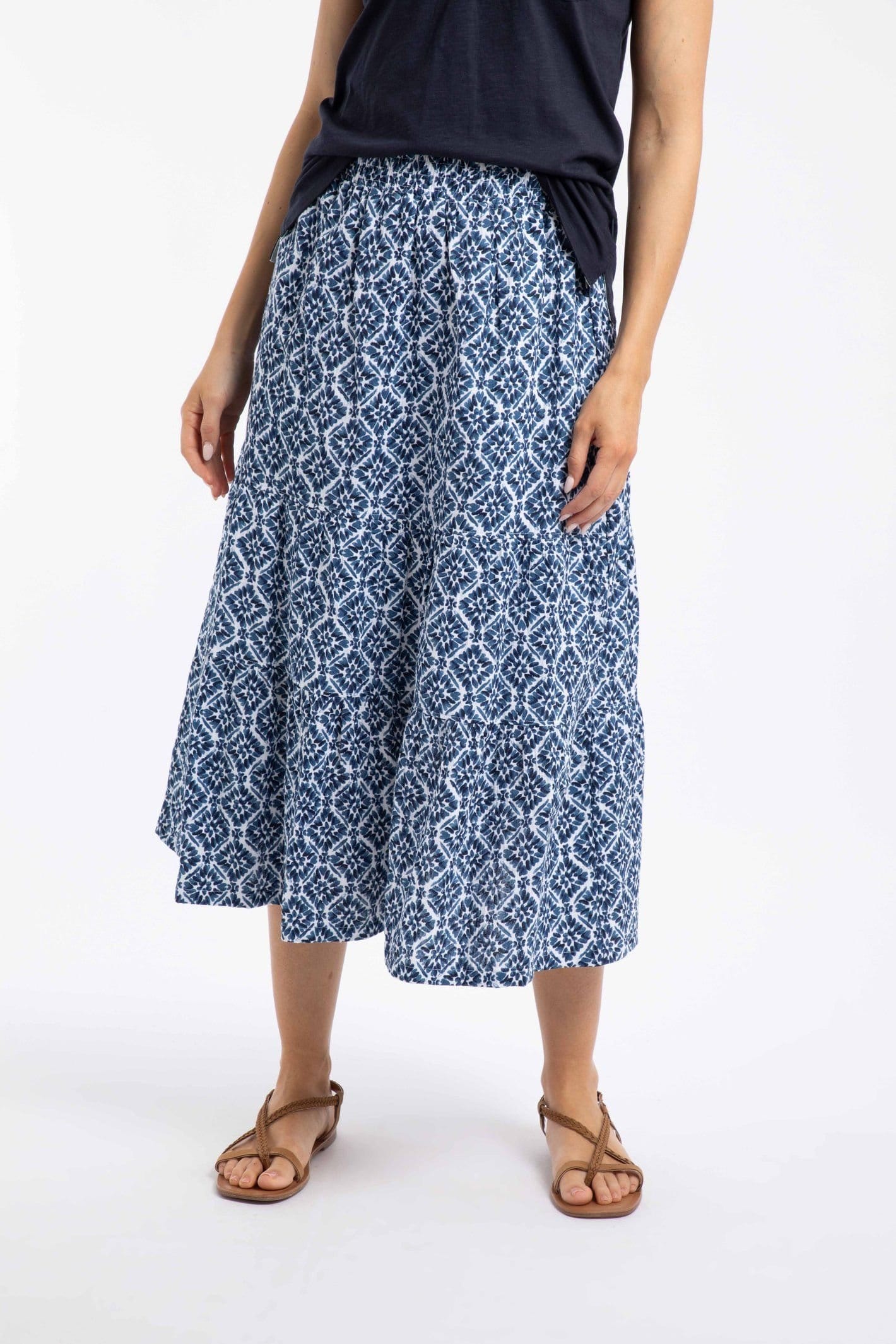 Weird Fish Weird Fish Women's Harini Double Cloth Printed Midi Skirt in Mid Blue - 4