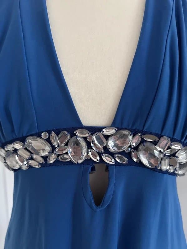 Bay Bay c.2007 Blue Halterneck Embellished Jewel Evening Party Dress Size 12 Y2K