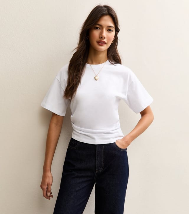 New Look Women's White Ruched Waist Crew Neck T-Shirt New Look - 2