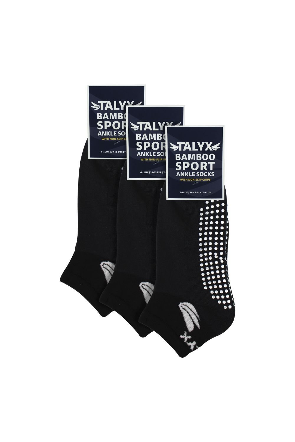 TALYX TALYX Men's 3 Pack Bamboo Ankle Non Slip Grip Socks in Black - 2