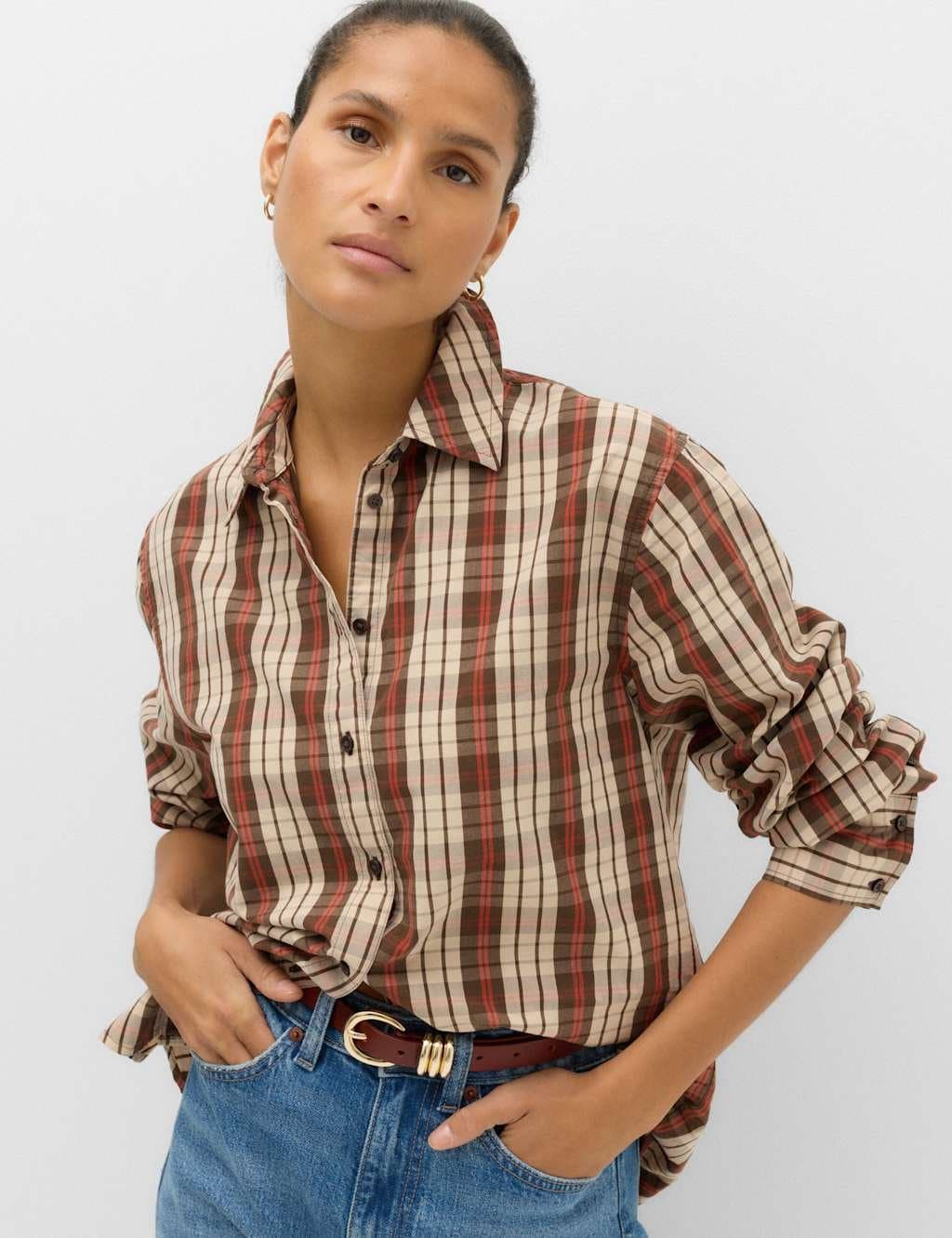 Marks & Spencer M&S Pure Cotton Checked Shirt Red Mix