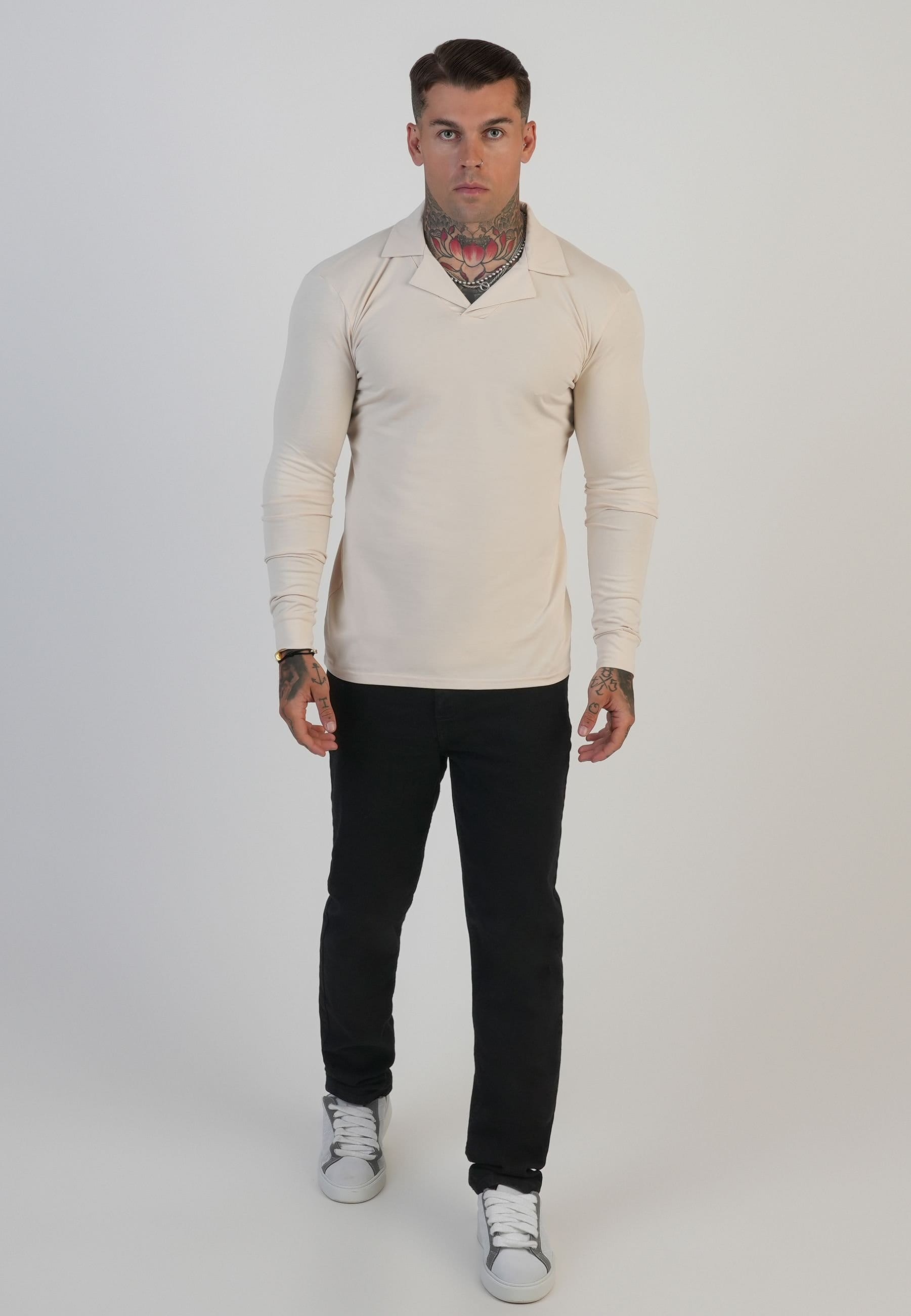 SikSilk SikSilk Men's LS Revere Polo in Ecru - 4